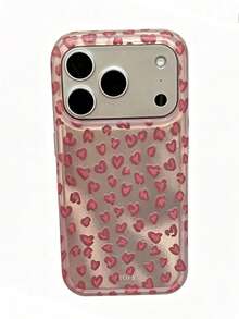 1pc Pink Semi-Transparent Phone Case All Over Cute Pink Heart Print Frosted Silver Bottom INS Sweet Style Soft Shockproof Phone Cover Compatible With IPhone 11 12 13 14 15 16 17 Pro Max - Multicolor - View 3
