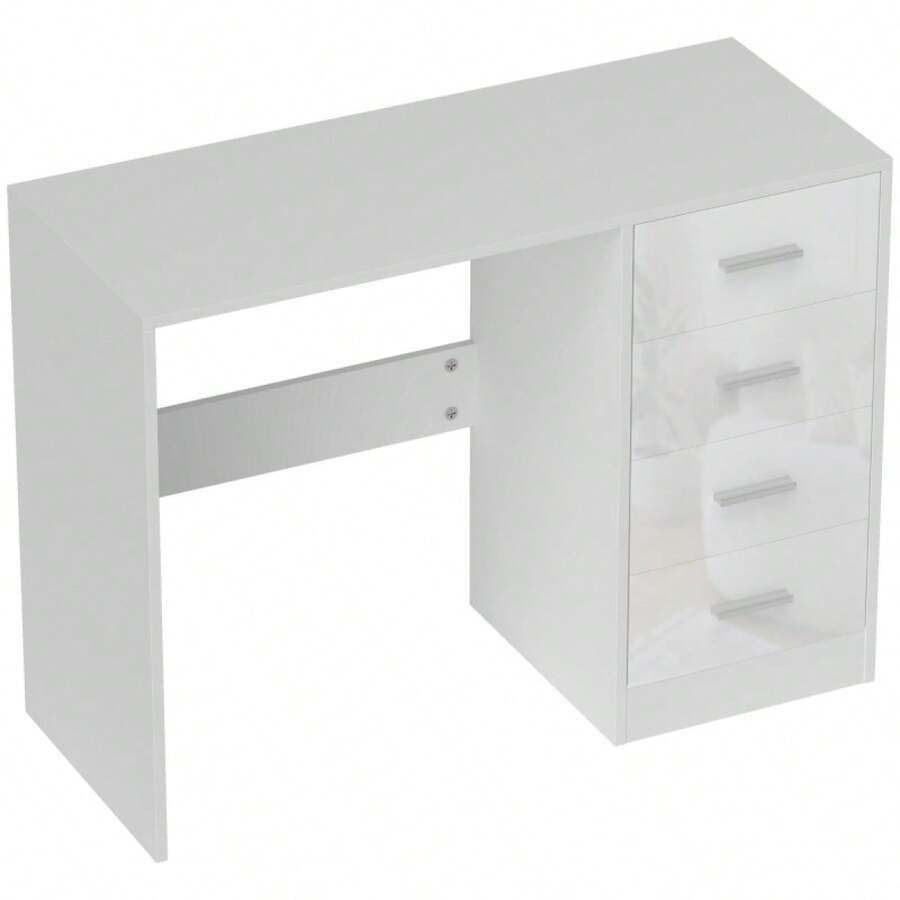 Computer Desk With Drawers, Dressing Table, High Gloss Home Office Writing Workstation, White On-Site - 1 - View 1