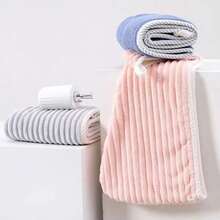 3pcs/Set Candy Striped Strong Absorbent Quick Dry Hair Cap, Soft Comfortable Home Use With Button, Solid Color Minimalist Design - Multicolor - View 7