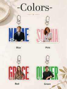 Custom Photo Name Keychain, Personalized Bag Charm, Customized Portrait Key Ring, Customizable Picture Holiday Gift, Colorful Backpack Accessory, Kids - Style a - View 4