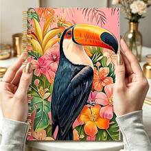 1pc Tropical Toucan And Flower Art A5 Spiral Notebook, Suitable For Students' Class Notes, Office Meeting Minutes, Portable Plan Books And Diaries, Suitable For Professionals, Students And Office Use, Is A Creative Gift Choice - Multicolor - View 2