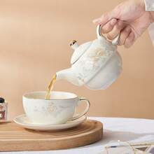 YOLIFE 1 Set Floral Ceramic Teapot And Teacup Set, 1 Teapot And 1 Cup With Saucer, Mother-Daughter Teapot, British Afternoon Tea Set, Suitable For One Person Tea Drinking, Suitable For Coffee, Tea And Various Beverages, Suitable For Afternoon Tea, Home Daily Use, Gift Set - Multicolor - View 7