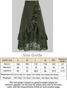 Gothic Style Lace Patchwork Ruffle Hem Solid Color Pirate Skirt Spring - Olive Green - View 8