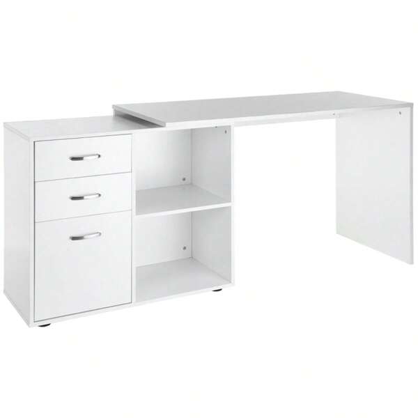 L Shaped Computer Desk, Reversible Home Office Desk With Drawers, File Cabinet And Storage Shelves, Study Table, 117 X 83.5 X 76cm, White On-Site