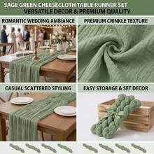 1/2pcs Grey Green Cheese Cloth Table Runner, Bohemian Gauze Cheese Cloth Tablecloth Suitable For Wedding, Party, Birthday, Home Decor - Green - View 3