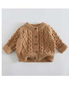 Young Girl Solid Color Casual Versatile Daily Knit Top - Khaki - View 1