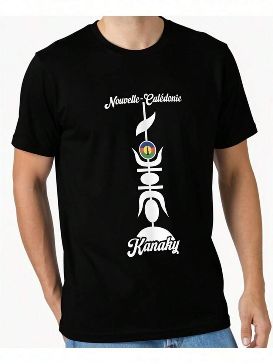 Men' & Women' New Caledonia Kanaky Graphic T-Shirt - Bold Kanaky Cultural Print Crewneck Tee, Relaxed Fit Casual Shirt Suitable For Summer, Unisex Cas - Black - View 1