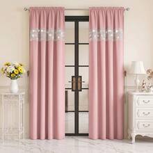 FLYINGCURTAINS Modern Plaid Patchwork Thermal Sunscreen Curtain With Window Rod Bag Style Light Translucent Privacy Window Screen, Farmhouse Style Home Decor Curtain - Dusty Pink - View 2