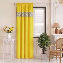 FLYINGCURTAINS Modern Plaid Patchwork Thermal Sunscreen Curtain With Window Rod Bag Style Light Translucent Privacy Window Screen, Farmhouse Style Home Decor Curtain - Yellow - View 8