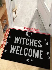 1pc New Halloween Witches Welcome Letter Star & Moon Pattern Door Mat, Suitable For Living Room, Bedroom, Indoor - Machine Washable - Flannel Material, Soft & Delicate, Skin-Friendly, No Pilling, Water-Resistant, Easy Care, Odorless - Perfect For Home Decor, Room Decor, Living Room Rug, Bedroom Rug, Bathroom Rug, Kitchen Rug, Area Rug, Hotel Decor - Area Rug, All Season - Multicolor - View 5