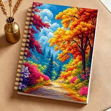 1PC A5 Vibrant Autumn Forest Path With 2D Flat Notebook Diary With Colorful Trees And Flowers For Daily Planning, Travel Notes, School Work, Office Use, Thanksgiving - Multicolor - View 2