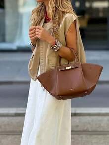 Autumn European And American Style Casual Versatile Women's Design Pleated Loose Vest Jacket With Pockets And Zipper For Back To School And Summer - Khaki - View 2