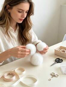 50/40/30/20/10pcs White Fluffy Round Decorative Pieces, Suitable For Handmade Projects, Headpiece Decoration And Clothing Embellishment, Pre-Cut - Multicolor - View 5