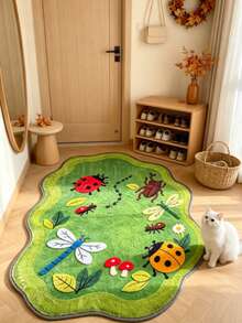 1pc Green Natural Insect Grassland Fresh Style Decorative Rug, Cozy Soft Decorative Mat, Perfect For Daily Home And Holiday Decor, Decorative Rug, Bedroom Decor, Small Rug, Rug, Home Decor, Living Room Rug, Living Room Small Rug, Bedroom Rug, Living Room Home Decor, Outdoor Rug, Washable Rug - Multicolor - View 5