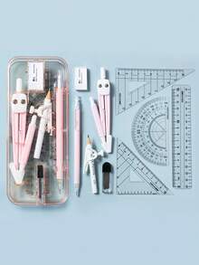 10pcs Student Compass And Ruler Set, Triangle Ruler, Protractor, Drawing Tools, Exam Study Stationery, Professional Drafting Ruler And Compass, Multi-Functional Pen Holder Design, Back To School - Sets - View 13