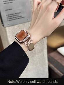 1件裝女性優雅金屬蝴蝶結鑲鑽透氣舒適手錶錶帶，適用38/40/41/44/45/49/42/46mm，相容 S11/SE3/Ultra3/Ultra/SE/SE2/10/9/8/7/6/5/4/3/2/1 - 褐色 玫瑰金扣 - 查看 4