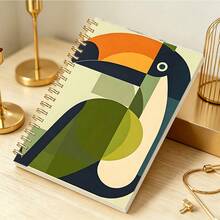 1Pc Abstract Geometric Toucan Art A5 Spiral Notebook, Black Spiral Ring, Suitable For Student Class Notes And Office Meeting Minutes, Portable Plan Book And Diary, Suitable For Professionals, Students And Office Use, Creative Gift Choice - Multicolor - View 4