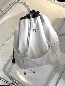 Japanese & Korean Style Niche Design Aesthetic Student Backpack, Commuter Daily Outing Shopping Fashion Star Drawstring Bucket Backpack, Travel Large Capacity Foldable Backpack For Female College Students - Grey - View 4