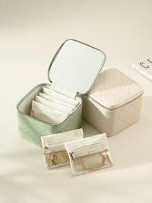 Oirlv Portable PU Leather Jewelry Storage Box, Mini Travel Zipper Jewellery Organizer Case For Rings Earrings Necklaces Bracelets & Home Use - Jewelry Bag - View 9
