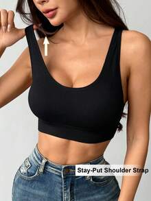 LianShengFa 1pc Backless Crisscross Strap High Elastic Wirefree Everyday Bra, Medium Impact Sports Seamless Racerback Yoga Bra, Breathable & Comfortable - Black - View 5