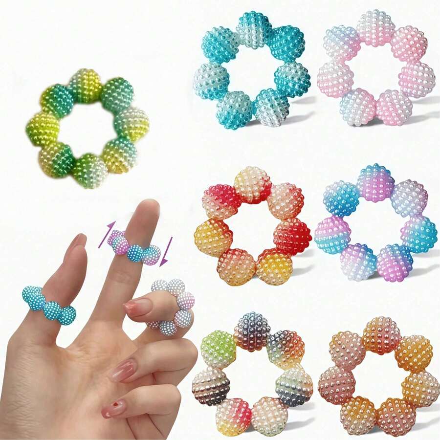 3/2/1pc Sensory Rings With Tactile Beads, Random Color, Stress Relief Design, Adjustable Rings, Multi-Color Gradient, Can Be Used As Finger Massager, Various Styles Tactile Bead Stress Relief Rings - Multicolor - View 1