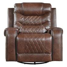 Luxurious Living Room Furniture 1pc Swivel Glider Reclining Chair, Brown Breathable Faux Leather Upholstery Diamond Pattern Stitching - Brown + Solid Wood + Luxury + Modern1 - View 1