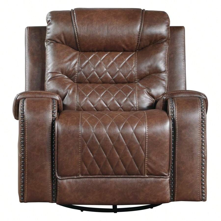 Luxurious Living Room Furniture 1pc Swivel Glider Reclining Chair, Brown Breathable Faux Leather Upholstery Diamond Pattern Stitching - Brown + Solid Wood + Luxury + Modern1 - View 1
