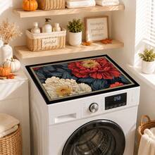 1PC Vintage Luxury Peony Print Washing Machine Top Mat, Non‑Slip Dust‑Proof Washer Dryer Counter Protector Pad, Retro Laundry Room Home Decor - Multicolor - View 7