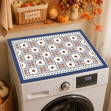 Luckybutterfly 1PC Vintage Moroccan Tile Washing Machine Top Mat, Non‑Slip Waterproof Washer Dryer Counter Protector Drain Pad, Mediterranean Laundry Room Decor - Multicolor - View 1