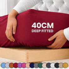 H&R Extra Deep Fitted Sheet 40 Cm (16 Inch) Pocket Soft Brushed Microfiber Mattress Bed Sheet Breathable, Shrink & Fade Resistant All Around Elastic, Machine Washable Sheet For Home Bedroom - Red - View 6