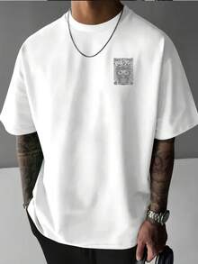 High-Weight Pure Cotton T-Shirt With A Round Neck, Creative Skull Print With Lettering On The Front And Back, Fashion Item. J2D6 - White - View 2
