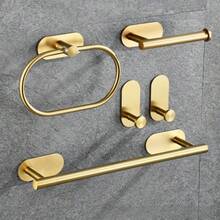 5pcs Stainless Steel Bathroom Towel Ring, Towel Bar, Bathroom Hook Set, Bathroom Storage Rack, Toilet Paper Holder, Storage Hook For Hotel - Square Bottom Nail-free - View 12