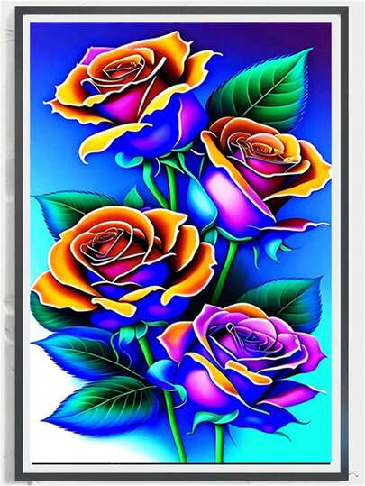 1pc Diamond Painting Kit, Vibrant Gradient Blue Purple Rose Flower Diamond Art, Living Room Bedroom Entryway Decor Handmade DIY Rhinestone Wall Art, Hot-Selling Craft Kit Ideal Holiday Gift