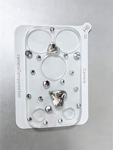 NNBILI 3D Bling Rhinestone Heart Camera Lens Protector, Compatible With IPhone 18 Pro/18 Pro Max/17 Pro/17 Pro Max, Glitter Diamond Camera Cover Film, Cute Women Phone Lens Decoration Sticker - Clear - View 6