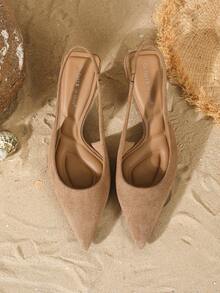 On feet& in love Women's Fashion Elegant Kitten Heel Pointed Toe Closed Toe Slingback High Heel Pumps, Suitable For Party Dress Matching - Mocha Brown - View 7