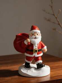 1pc Resin Santa Claus Figurine Carrying Gift Bag Cartoon Design Snow Base Christmas Decoration Desktop Decor Shelf Decor Dining Table Centerpiece Fireplace Mantel Decor Entryway Decor Living Room Decor Christmas Home Decor Gift - Santa Claus Storage Bag - View 2