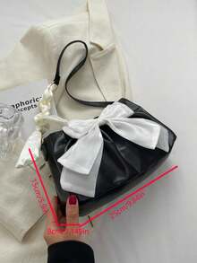 Women's Bow Decor Pleated Chain Shoulder Bag - Black - View 4