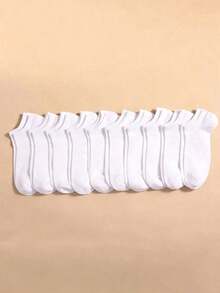 1/5/10/15/20 Pairs Solid Color Plus Size Invisible Socks, Unisex, Non-Slip Breathable Sweat-Absorbing, Casual Sports Socks, Suitable For All Seasons - White - View 2