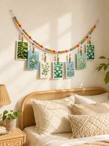 1PC Bohemian Style Macaron Wooden Bead Photo Hanging Ornament With Clip, Colorful Wall Photo Display For Home Decor, Suitable For Bedrooms, Dormitories, And Living Rooms - Multicolor - View 5