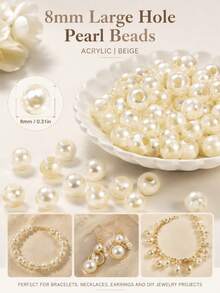 10-200pcs Beige Large Hole Faux Pearl Acrylic Beads DIY Jewelry Making Bracelet, Necklace, Keychain Pendant Other Handicraft Material Accessories - Large Hole Faux Pearl - View 9