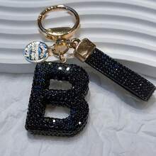 Beautiful Letter Keychain Faux Rhinestone Alphabet Elegant Black Gold Women's/Men's Accessories Suitable For Birthday Anniversary Gifts - Black - View 27