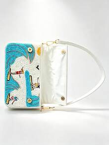 Tidet Ever Women's Summer Beach Handmade Beaded Shoulder Handbag, White Surf Wave Pattern, Crossbody Bag, Bohemian Style, Fashion Casual Daily Wear - Blue and White - View 5