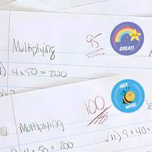 500pcs Cartoon Reward Doodle Roll Stickers, 1 Inch Round, 3 Styles To Choose From, Cute Cartoon Animal, Rainbow Trophy Elements "Great" "Good Job" "Awesome" "You Did It", Suitable For Baking Gift Box Sealing, Party Favor Packaging, Scrapbooking, Children's Reward Stickers, Creative Express Packaging, Market Stall Decoration - Multicolor - View 4