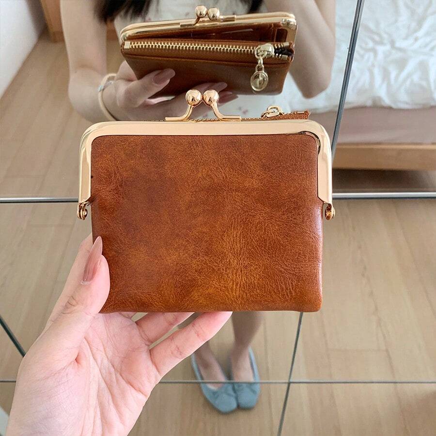 韓系新款軟質夾扣復古短夾零錢包,小巧學生女款包包禮物 - 彩色 - 查看 1
