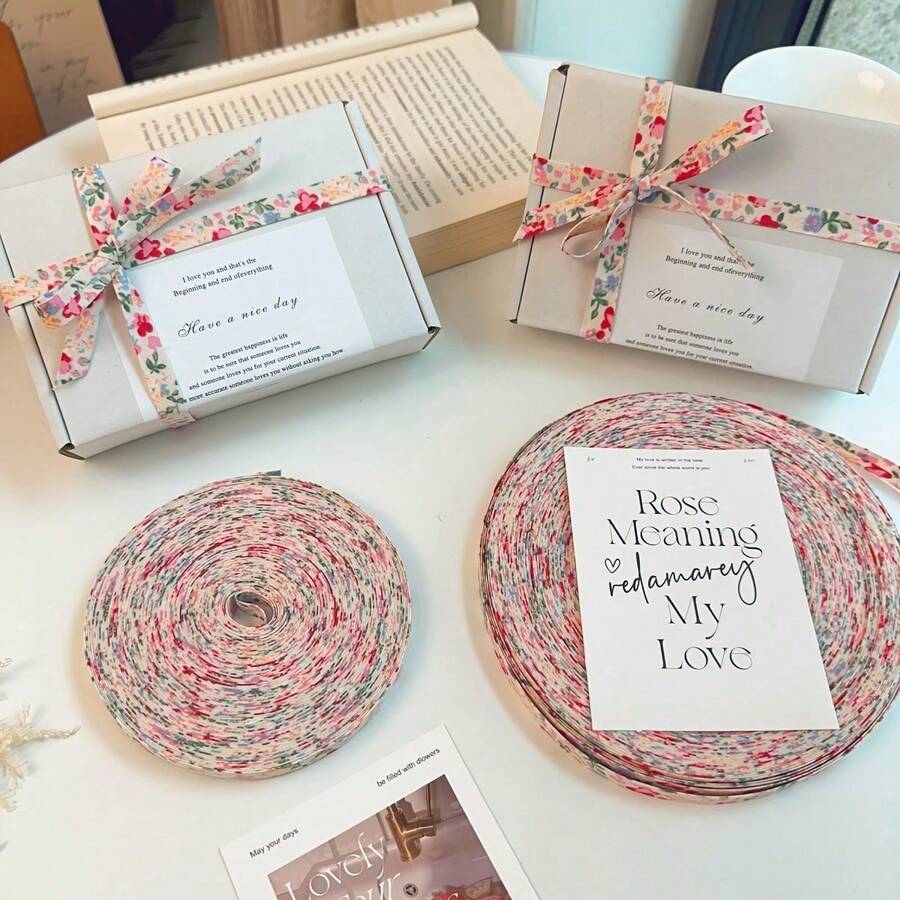 Cream Soft Skin-Friendly Floral Ribbon, Suitable For Gift Wrapping, Handmade Crafts And Holiday Decorations, Pastoral Style, Perfect For Christmas, Valentine's Day, New Year And All-Year Crafts, Fresh Aesthetic