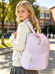 3-Piece Back To School Backpack Set - Heart & Bow Pattern Large Capacity Backpack + Lunch Bag + Pencil Case Multi-Pack, With Laptop Compartment, Adjustable Shoulder Straps And Spacious Multi-Pockets - Lightweight Portable Zipper Bag, Suitable For Students/Teenagers/Graduates, Perfect For Outdoor/Travel/Middle School/High School/College, Essential College Backpack - 2327 - View 6