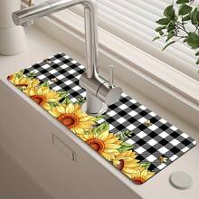 1pc Sunflower Floral Pattern Rubber Faucet Splash Guard Mat, Bathroom Faucet Anti-Splash Pad, Mud Guard, Moisture-Proof Non-Slip Faucet Mat, Kitchen Countertop Accessory. Protect Your Kitchen Countertop. - Multicolor - View 9