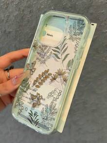 1pc Fashion Minimalist Plant Floral Pattern Transparent Phone Case, Green Leaf And Bellflower Print, Transparent Back With Light Green Border, Compatible With Iphone 18 18Pro 18Promax 17 17Pro 17Promax 16 1Promax 15 14 13 12 11 And Other Models, Fashion Natural Inspired Shockproof Protective Cover - Beige - View 3