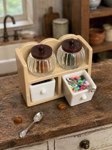 Miniature Dollhouse Kitchen Scene Storage Canister Set, Mini Model House Storage Rack, Tea Coffee Beans Candy Drawer Canister Decorative Model, Non-Edible - one-size - View 2