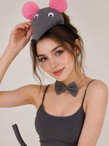3pcs/Set Kostum Hewan Tikus/Kelinci, Bando Telinga, Ekor, Pita, Cosplay Halloween, Pesta Hewan, Riasan, Pesta Kostum, Pertunjukan Sirkus. Cocok untuk Pesta Pertunjukan Panggung Halloween dan Natal. - MultiWarna - View 3
